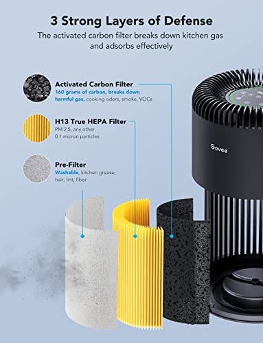 Govee Air Purifiers for Home Large Room Up to 1524 Sq.Ft, WiFi Smart Air Purifier with PM2.5 Monitor for Wildfire, H13 True HEPA Air Purifier for 99.97% Smoke, Pet Hair, Odors, 24dB Large Air Purifier