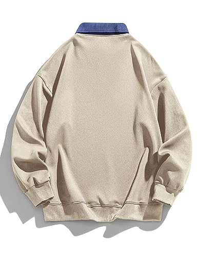 ZAFUL Men Pullover Sweater 1/4 Zip Long Sleeve Sweatshirt Cotton Blend Comfort Workout Coat Light Khaki M