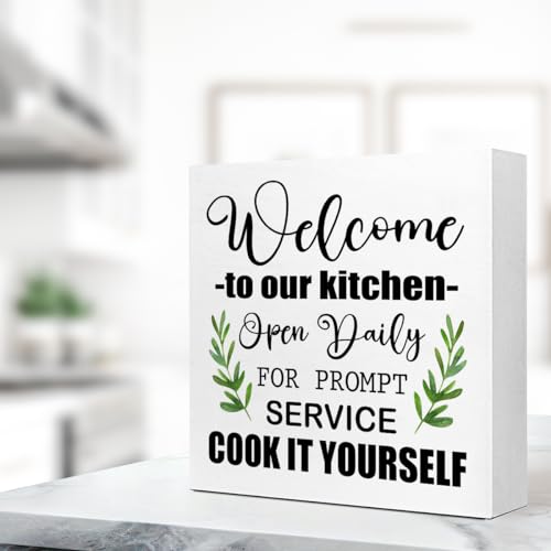 Funny Kitchen Wood Block Signs,Pantry Open 24/7 Wooden Box Sign for Home Shelf Farmhouse Kitchen Tabletop Desk Decor,Humorous Kitchen Sign Decor V638