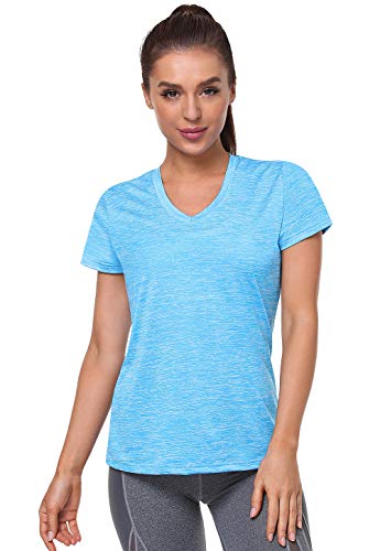 Cosy Pyro Women's Short Sleeve V-Neck Athletic T-Shirt Exercise Yoga Tees Dry Fit Gym Shirts Moisture Wicking Workout Tops Pack of 5 Black/Gray/Azure/Rose/Blue S