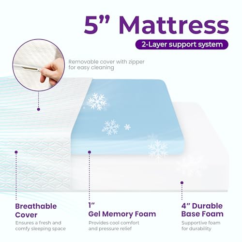 GAESTE 5 Inch Twin Cooling Gel Memory Foam Mattress Medium Firm Pressure Relief CertiPUR-US Certified Mattress in a Box Comfortable and Supportive No Fiberglass (Twin, 5 in)
