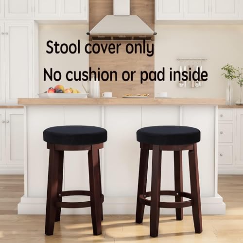 Deisy Dee 4pcs Velvet Stretch Round Bar Stool Seat Covers,Barstool Covers Slipcovers for 15.5-20 inch Stool Chair (4, Black, 15.5-20 INCH)