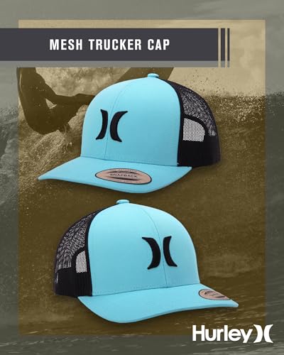 Hurley Men's Caps - Del Mar Mesh Panel Baseball Cap Trucker Hat - Snap Back Hats for Men, Aqua