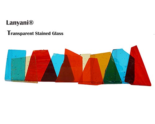 Lanyani Transparent Cathedral Stained Glass Pieces Sheets, Glass Mosaic Tiles Supplies for Crafts, Irregular Shape and Mixed Colors, 2.2 Pound Value Pack