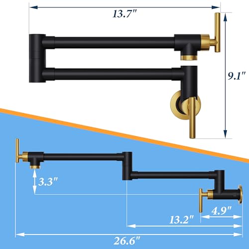 CENOSA Pot Filler Faucet Black and Gold Commercial Wall Mount Stove Faucet Wall Mount Kitchen Sink Pot Filler Facuet