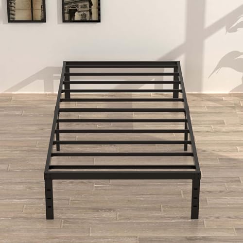 Upcanso 18 Inch Twin Bed Frames No Box Spring Need, Metal Platform Bed Frame Twin Size with High Storage, Eassy Assembly 2,500 Lbs Heavy Duty Bedframes, Black