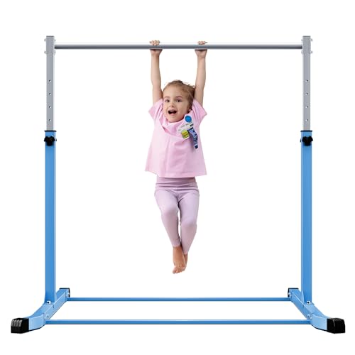 Mosebears Gymnastics Bar,Home Gymnastics Equipment for Kids Ages 3-15,Steady Steel Construction, Anti-Slip, Easy to Assemble, 3' to 5' Adjustable Height