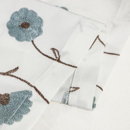 VOGOL Linen Textured Window Shade, Country Style Tie Up Flower Embroidered Drapes & Curtains, 1 Panel Light Filtering Solid Treatment for Nursery Cafe, W45 x L63, Rod Pocket