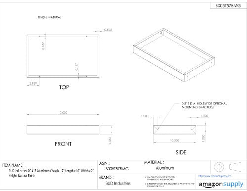 BUD Industries AC-415 Aluminum Chassis 17" L x 10" W x 2" H, Natural