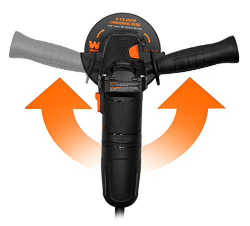 WEN 94475 7.5-Amp 4-1/2-Inch Angle Grinder with Reversible Handle, Three Grinding Discs, and Carrying Case, Black,orange