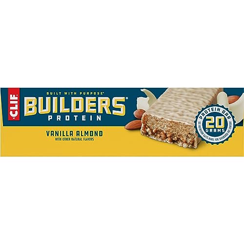 CLIF Builders - Vanilla Almond Flavor - Plant Based Protein Bars - Gluten Free - Non-GMO - Low Glycemic - 20g Protein - 2.4 oz. (12 Count)