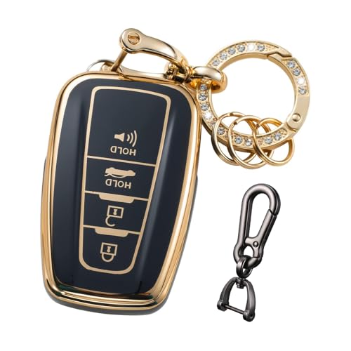 CIIZSSRIA for Toyota Key Fob Cover with Keychain,Car Key Shell 4 Buttons for Toyota Camry Highlander RAV4 Corolla Avalon C-HR Prius GT86 4Runner Prado,Soft TPU Key case Accessories(blackA)