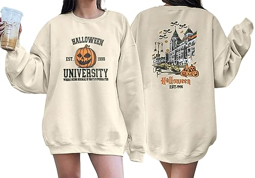 UNIQUEONE Halloween Sweatshirts for Women Halloweentown University T Shirt Funny Party Spooky Academy Pullover Sweatshirt Black