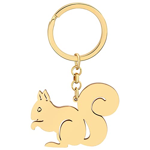 LONYOO Cute Squirrel Keychain Stainless Steel Keyring Squirrel Gifts for Women Girls Car Key Backpack Charms (Gold Plated)