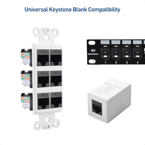 Cable Matters [UL Listed] 25-Pack 10Gbps Rapid-Install Cat6 Keystone Jacks, Slim Profile Ethernet Keystone Jack, RJ45 Keystone Jack with Punch-Down Stand, Black (Model 180070)