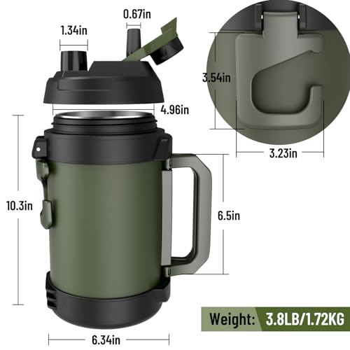 Hydraful Gallon Jug, 128oz Large Insulated Stainless Steel Sports Water Jug, Large Triple Wall Vacuum Insulation Water Bottle-Keeps Cold up to 48 Hrs-Sweat Proof,for Gym, Hiking & Camping