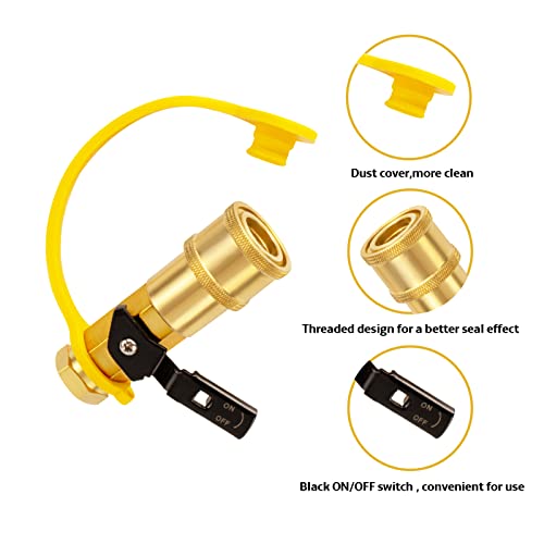 DozyAnt 1/4" RV Propane Quick Connect Adapter for Propane Hose, Propane or Natural Gas 1/4" Quick Connect or Disconnect Kit - Shutoff Valve & Full Flow Plug - 100% Solid Brass