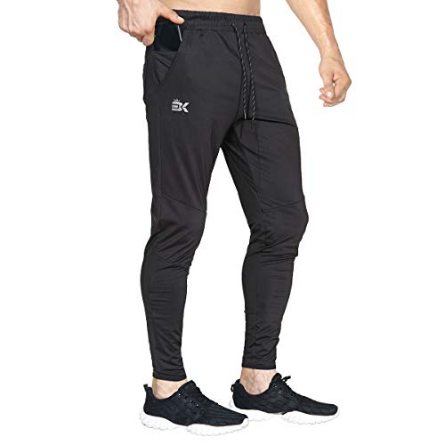 BROKIG Mens Lightweight Gym Jogger Pants,Men's Workout Sweatpants with Zip Pocket(Black,Medium)