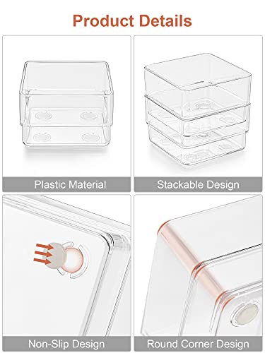 SMARTAKE 13-Piece Drawer Organizer with Non-Slip Silicone Pads, 5-Size Desk Drawer Organizer Trays Storage Tray for Makeup, Jewelries, Utensils in Bedroom Dresser, Office and Kitchen (Clear)