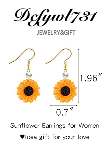 Sunflower Earrings for Women Sunflower Daisy Flower Drop Dangle Earrings Gold Flower Earrings Spring Earrings Bohemian Sunflower Statement Earrings Jewelry Gifts for Womens(Gold)