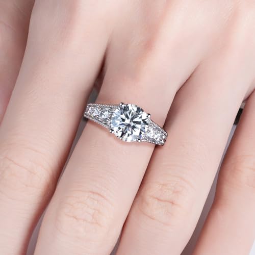 AnuClub 3.8cttw Round Cut Halo Moissanite Engagement Rings D Color VVS1 Round Cut 14K White Gold Plated 925 Sterling Silver Anniversary Wedding Promise Ring, Christmas Gift for Women 10