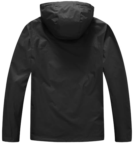 TBMPOY Men's Waterproof Rain Jackets Ligjtweight Hooded Raincoar Running Cycling Hiking Outdoor Windbreaker Black S