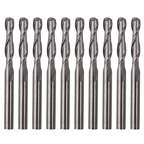 CBRIGHT 10pcs 1/8" Shank Flat Nose End Mills/Ball Nose End Mills Spiral Drill Bits,3.175mm Shank,3mm 2 Flute CNC Cutting Edge Milling Tool Engraving Cutter CNC Router Bits (10PCS Ball Nose)