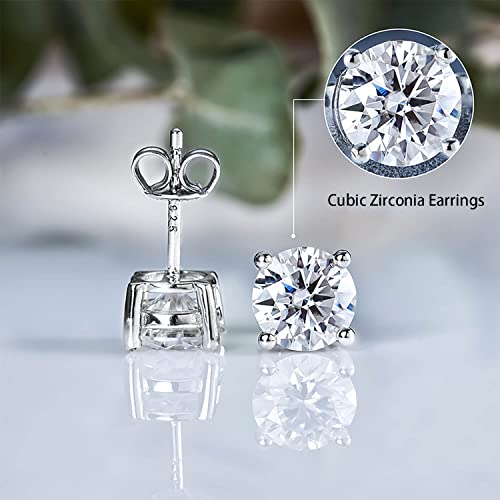 YODEWA Earrings for Women Trendy Hypoallergenic 925 Sterling Silver Cubic Zirconia Earrings Studs Jewelry Gifts for Women/Mom - CZ 2CT