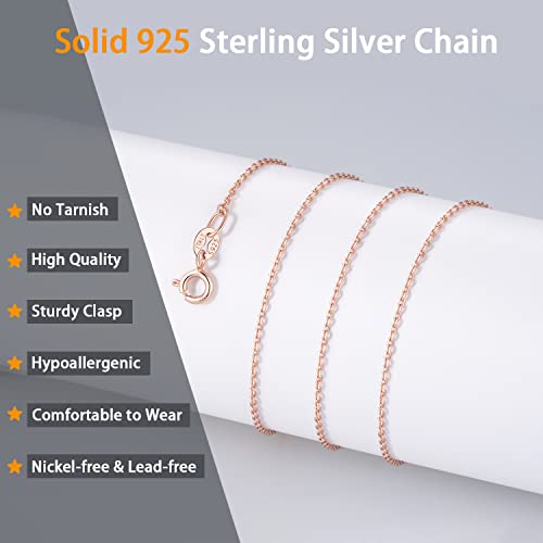 ONLVULF Solid 925 Sterling Silver Necklace for Women, 1.2mm Italian Silver Necklace Chain, Cable Chain Necklace Chains for Women, Thin & Dainty & Sturdy Rose Gold Women's Chain Necklaces, 14 Inch