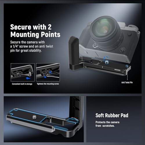 NEEWER X-T5 L Plate Handgrip, Metal L Bracket with 1/4” & 3/8” Threads, Silicone Grip, Shutter Release Button, Arca Type Baseplate for RS4 RS3 Gimbals, Compatible with SmallRig Accessories, CA099