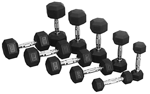 Fitvids Rubber Encased Hex Dumbbell, 45LB Single