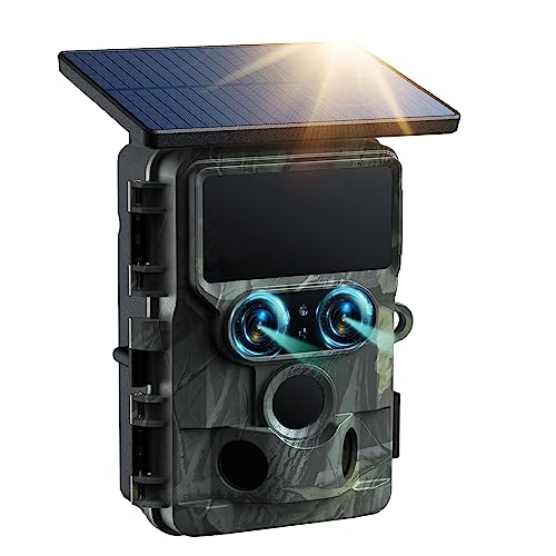 VOOPEAK Trail Camera Solar Powered, Dual Lens 60MP 4K 30FPS Bluetooth Game Camera with Starlight Night Vision, IMX458 Sensors Trail Camera 0.1S Trigger IP66 Waterproof for Outdoor Wildlife Monitoring