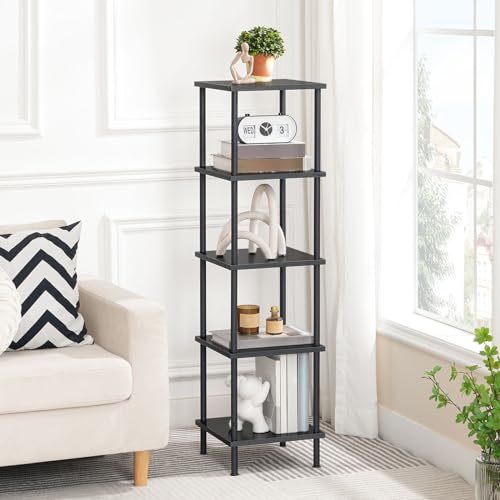 HOOBRO 5-Tier Corner Shelf Stand, Corner Square Rack Display Shelf, Tall Storage Rack Plant Stand, Corner Bookcase for Small Spaces, Living Room, Home Office, Kitchen, Black BK50CJ01