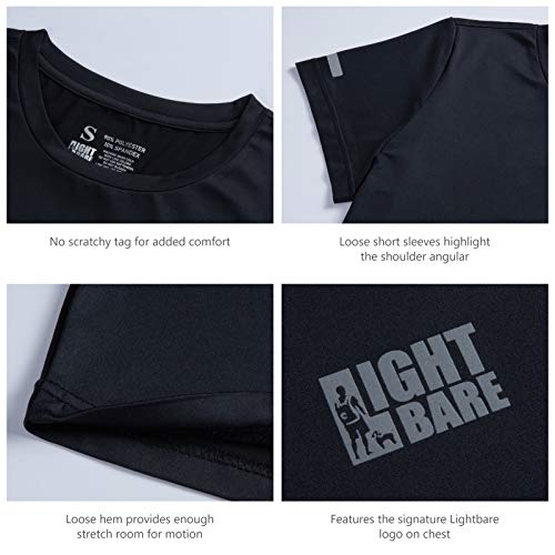 Lightbare Women’s UPF50+ Athletic Short Sleeve T-Shirts Lightweight Performance Shirt for Running Workout Sports Black