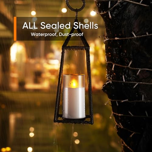 Homemory Realistic Flickering Flameless Candles with Dancing Flame, LED Candles, Battery Operated Candles with Remote and Timers, Frosted Acrylic, Outdoor Waterproof, Ivory, Set of 3