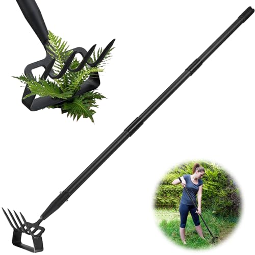Hoe Garden Tools, Stirrup Hoe Weeding Tool, 62" Adjustable Long Handle Stainless Steel Heavy Duty Hula Hoe Tiller Rake for Flower Beds, Patio, Garden Loosening Soil Weeding Digging