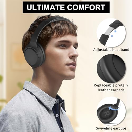 T-fun NC50 Hybrid Active Noise Cancelling Headphones Wireless Bluetooth 5.3, Foldable Over Ear Headphones, Custom EQ via App, 65 Hours Playtime, Low Latency Game Mode, Multipoint Connection