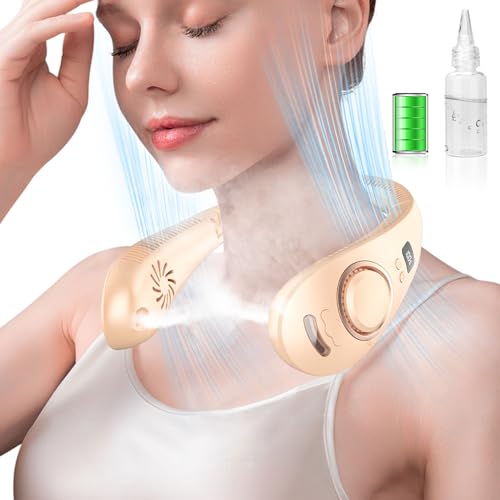 OVIFM Portable Neck Fan-Misting Fan Portable Folding Cooling Fan for Your Neck,Wireless Mini Headphone Personal Neck Fan,Rechargeable Battery Operated Festival s for Women Men Adults Kids Dad Mom
