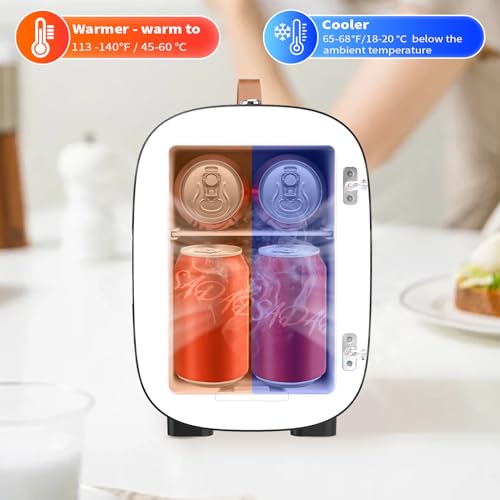 Hansburg Mini Fridge for Bedroom Skincare Cooler & Warmer Portable Small Refrigerator 4 Liter/6 can with 12v AC/DC/USB Option for Food, Drinks, Makeup, Dorm, Office and Car