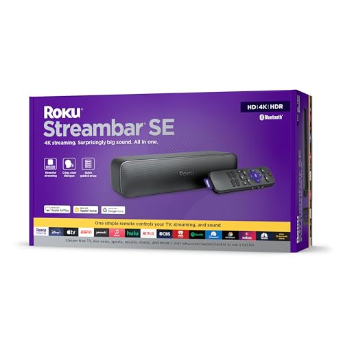 Roku Streambar SE | 2-in-1 TV Soundbar with Built-in 4K/HD/HDR Streaming, Premium Speakers, & Enhanced Speech Clarity for Crisp, Clear Dialogue - Quick Guided Simple Setup