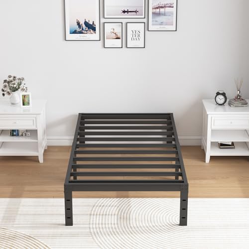 SHLAND Twin Bed Frames 16 Inch Metal Platform Bed Frame No Box Spring Needed, Twin Size Bed with Heavy Duty Strong Slat Support, Easy Assembly, No Noise, Black