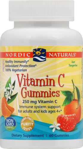 Nordic Naturals Vitamin C Gummies, Tart Tangerine - 60 Gummies - 250 mg Vitamin C - Immune Support, Antioxidant Protection, Child Growth & Development - Non-GMO, Vegan - 30 Servings