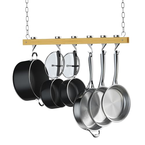 Cooks Standard NC-00269 Standard, Single Bar, 36-Inch Ceiling Mounted Wooden Pot Rack, Brown