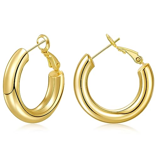 sovesi Chunky Gold Hoop Earrings for Women with 925 Sterling Silver Post, 14K Gold Plated Thick Gold Hoops Earrings for Women 40mm