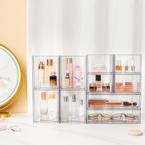 Vtopmart 12''W Clear Stackable Storage Drawers,2 Pack Acrylic Plastic Organizers Bins for Makeup Palettes, Cosmetics, and Beauty Supplies,Ideal for Vanity, Bathroom,Cabinet,Desk Organization