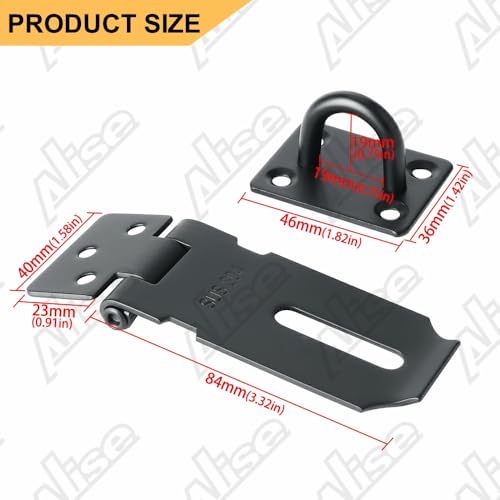 Alise Hasp Lock,Door Hinge Lock Padlock,Black Clasp Latch Hinges Lock for Doors,3 Inch SUS 304 Stainless Steel Chest Latches MS9B-3C