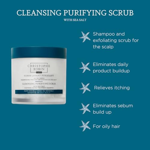 Christophe Robin Cleansing Purifying Scrub with Sea Salt for Oily and Itchy Scalp Detox 250ml (Low Dioxane) 2024 Edition