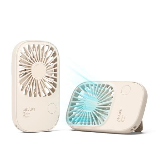 JISULIFE Handheld Mini Lash Fan with Bracket, Small Portable USB Rechargeable Personal Makeup Stylish Fan with 3 Speeds for Women Mom Girls Office Outdoor Travel Beige