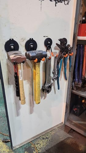 ULIBERMAGNET Heavy Duty Large Garage Magnet Hooks, 2 Pack Strong Storage Utility Magnetic Hooks with Anti-Slip Coating for Indoor & Outdoor Hanging (Orange)