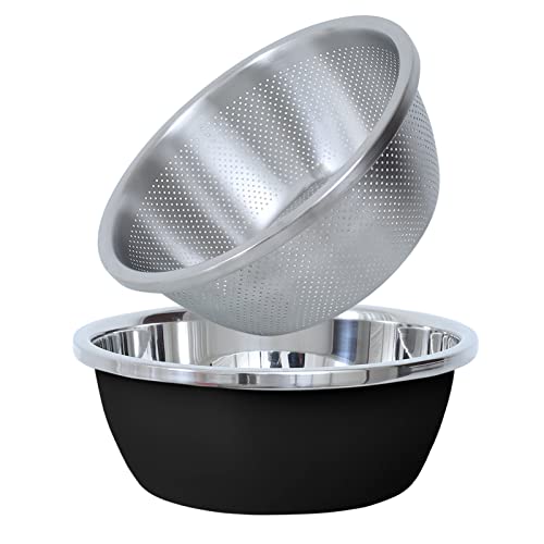 304 Stainless Steel Microporous Colander, 1.5QT Large Capacity with Mixing Bowl For washing vegetables, fruit and rice and for draining cooked pasta(2PC)